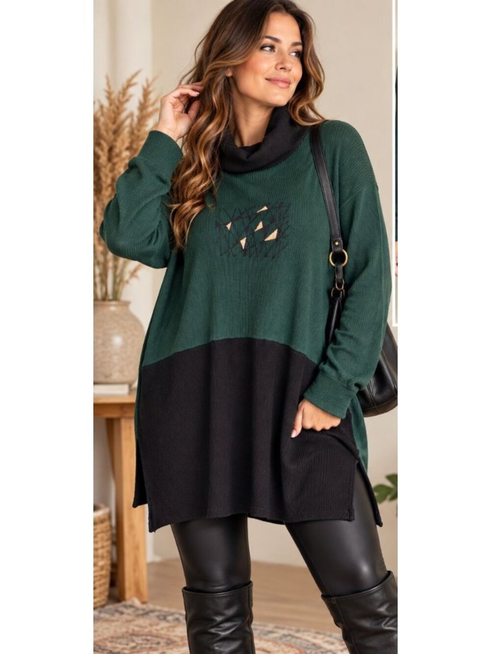 Women’s 3X Green Black Cotton Tunic Sweater Whimsigoth Lagenlook Artsy USA